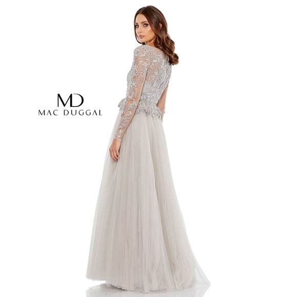 New Mac Duggal  11168 Embroidered Lace Illusion Long Sleeve A-Line Gown Size 4 H - Picture 3 of 8